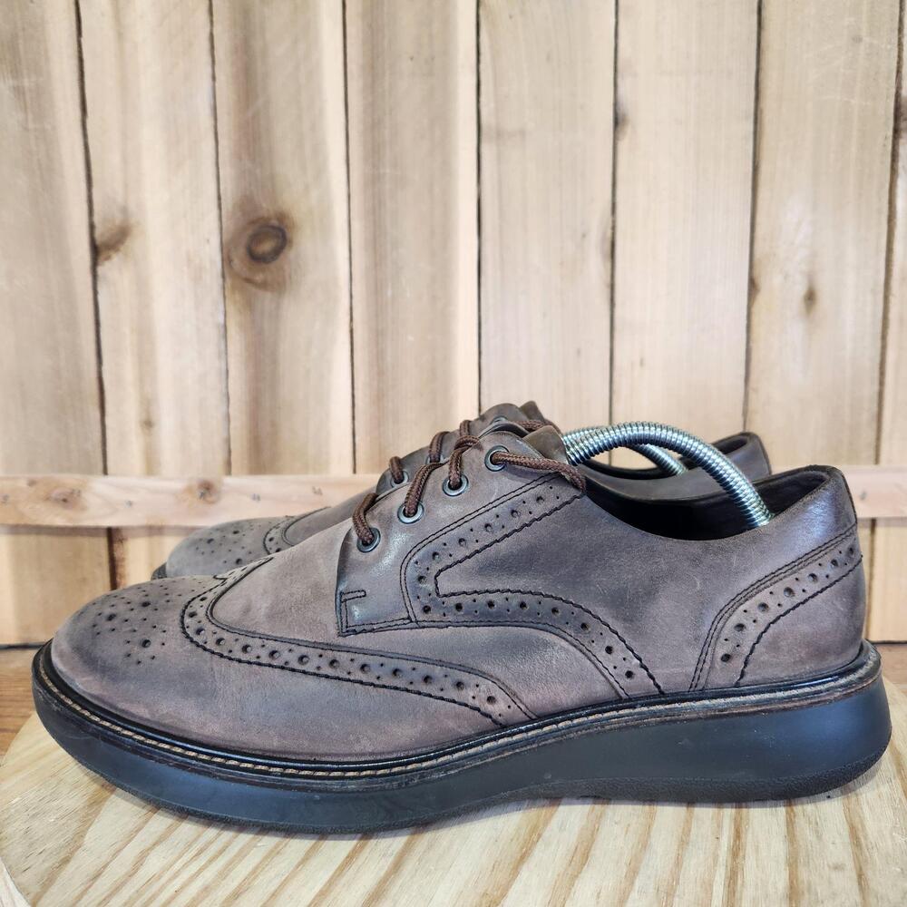 ECCO Lhasa Brogue Tie Shoes Mens 10 44 EU Brown Leather Wingtip Derby Oxford